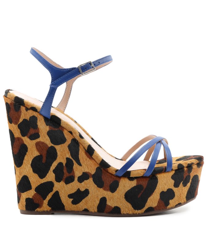 Sandália Anabela Bold Animal Print Blue