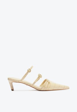Mule Curve Heels Vinil Croco Bege