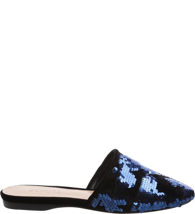 Sapato Mule Paetês Azul