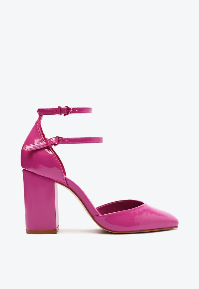 Sapato Scarpin Salto Bloco Verniz Boneca Rosa