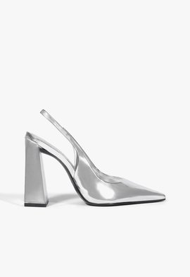 Slingback Couro Metalizado Prateado