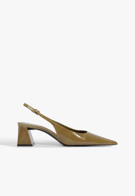 Scarpin Slingback Rhonda Mid Verniz Couro Marrom claro