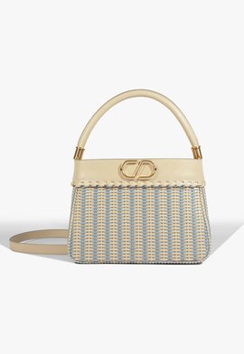 Bolsa Tote Aura Couro bege e Azul