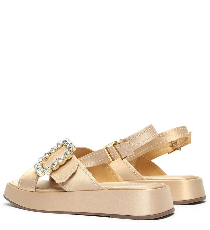Sandália Flatform Cetim Bege Sandália Flatform Cetim Bege