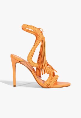 Sandália Salto Alto Lace Couro Laranja