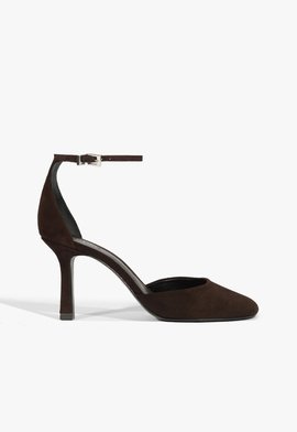 Sapato Scarpin Pump Modern Round Camurça Marrom Escuro