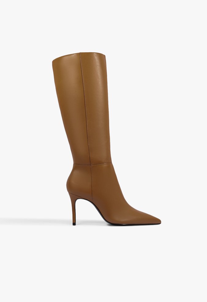 Bota Mikki Up Salto Alto Couro Marrom Claro