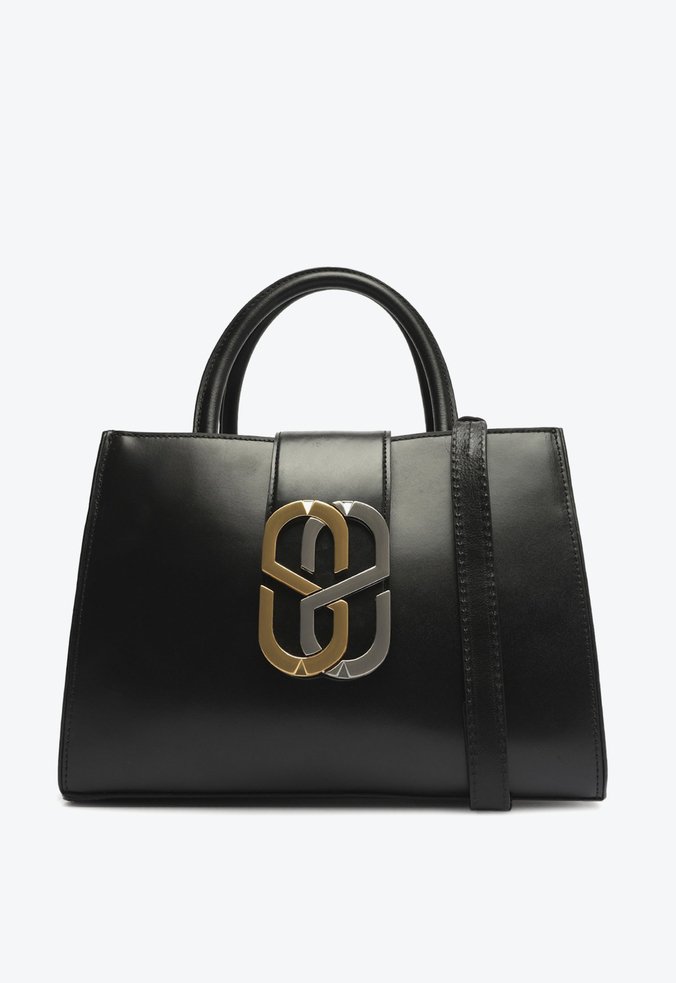 Bolsa Tote Grande Sophia Couro Logo Preta