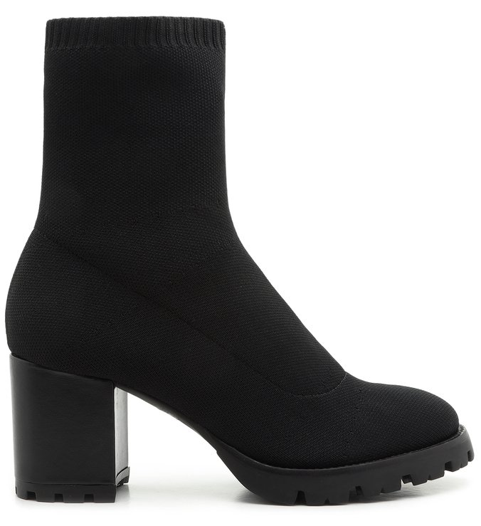 Bota Salto Bloco Knit Preta