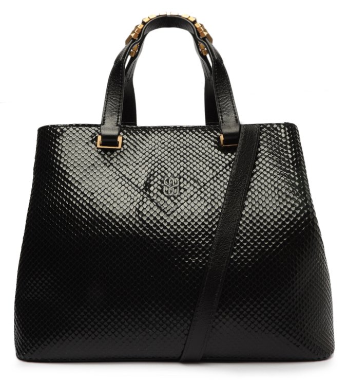 Bolsa Tote Média Trinity Couro Snake Preta