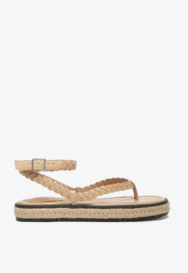 Sandália Papete Flatform Tressê Corda Bege