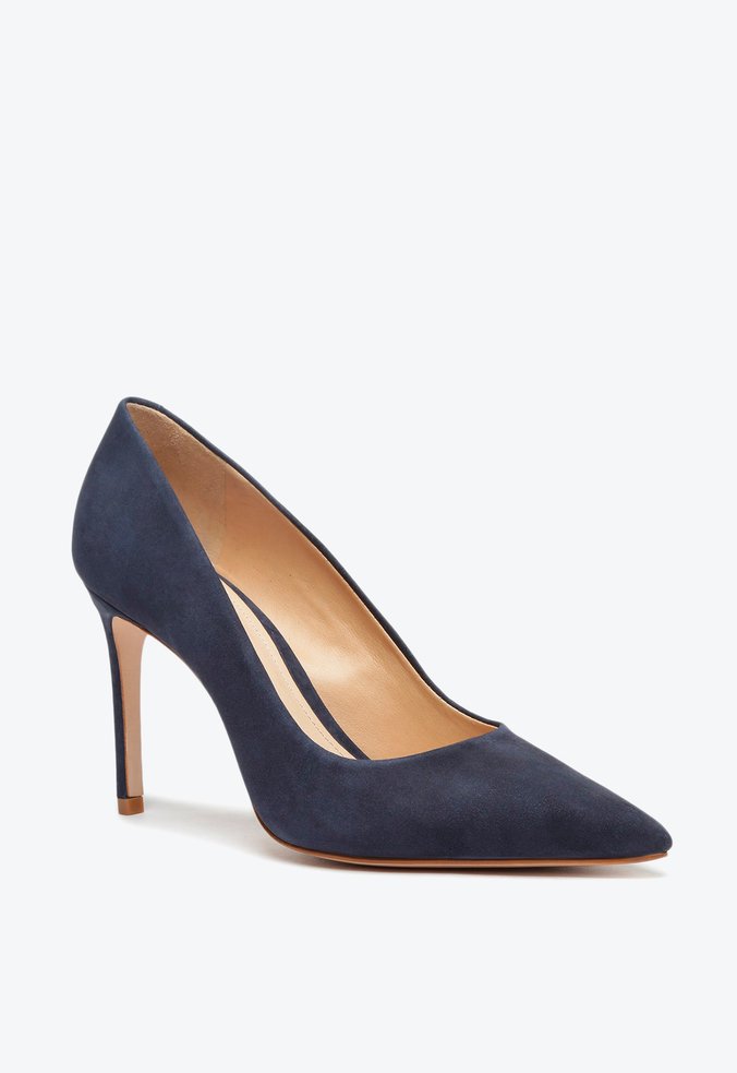 Sapato Scarpin Salto Nobuck Azul Escuro Sapato Scarpin Salto Nobuck Azul Escuro