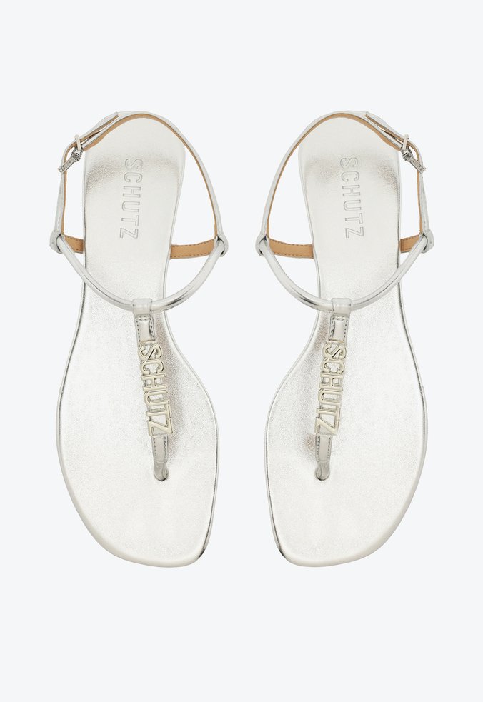 Sandália Rasteira Crystal Schutz Logo Prata | Schutz