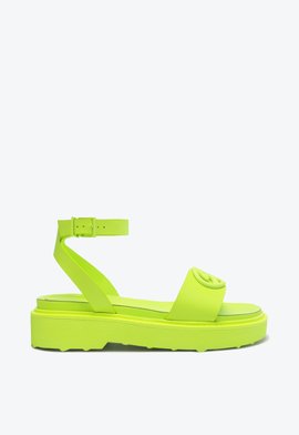 Sandália Papete Flatform Couro Verde Limão