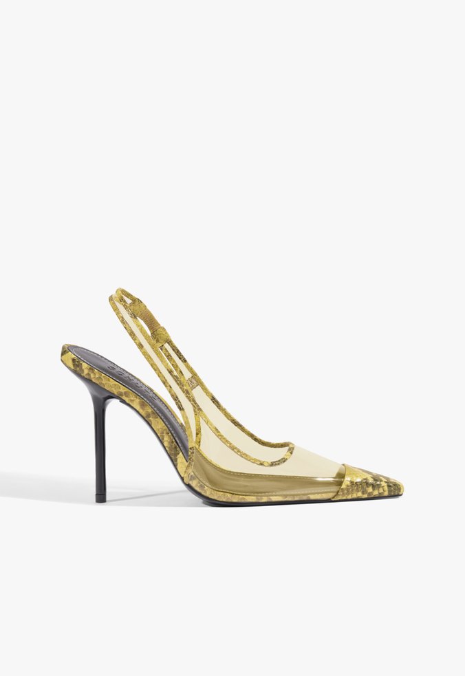 Scarpin Slingback Bico Quadrado Amarelo Animal Print
