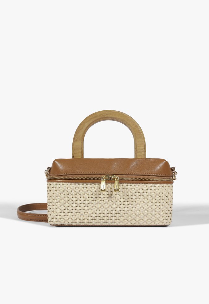 Bolsa Satchel Vanity Média Ráfia Marrom
