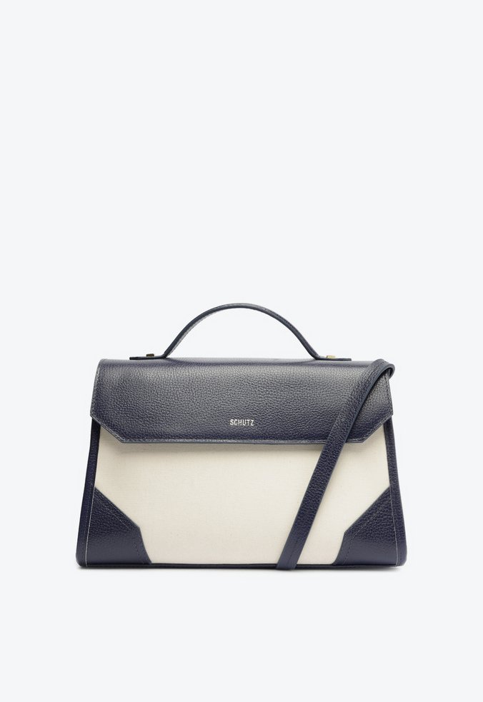 Bolsa Tote Grande Susan Lona Couro Azul Marinho