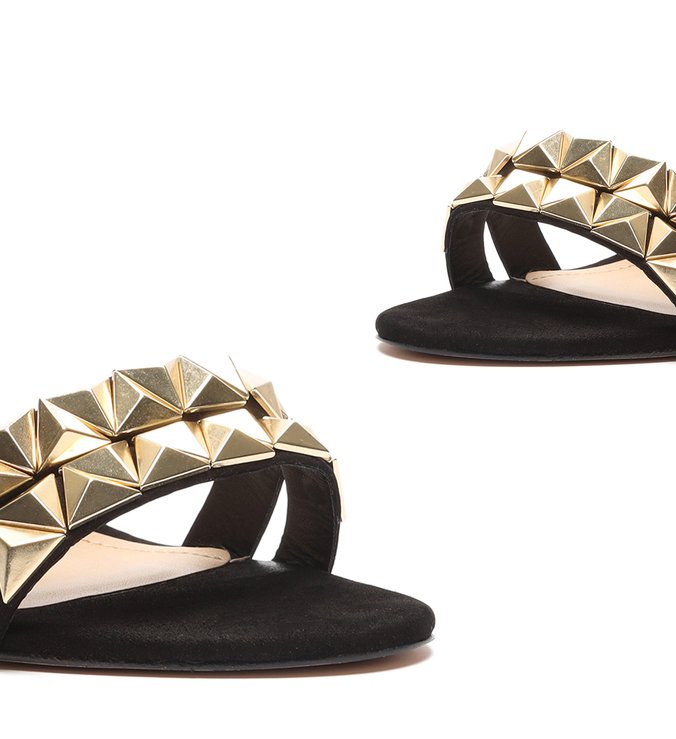 Sandália Salto Nobuck Tachas Preta Sandália Salto Nobuck Tachas Preta