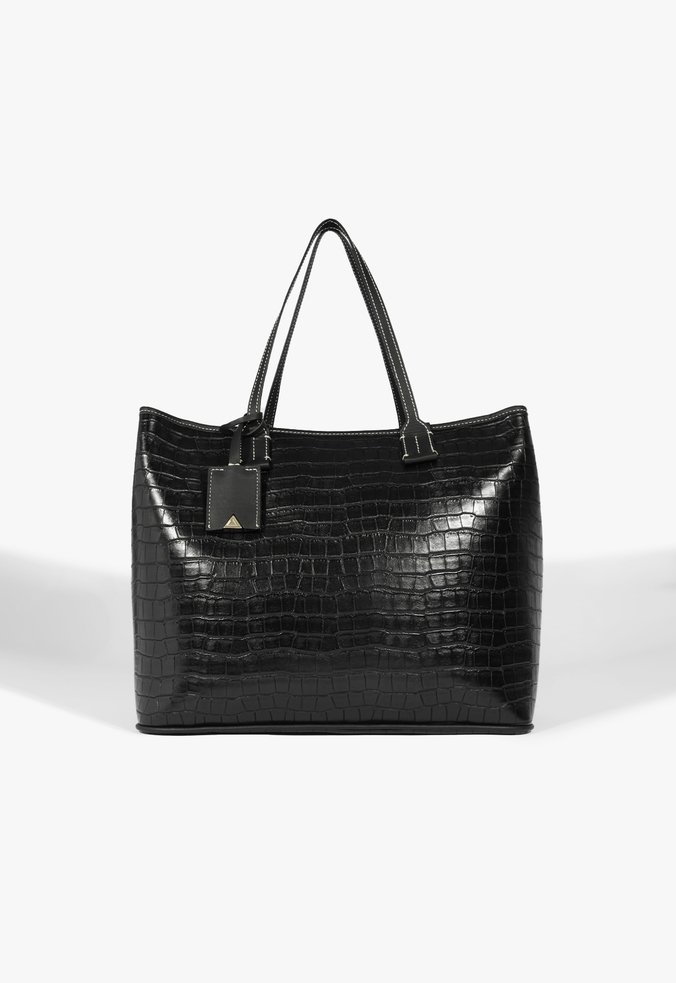 Bolsa Shopping Couro Croco Preta