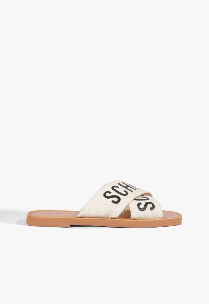 Sandália Rasteira de X Schutz Logo Branca