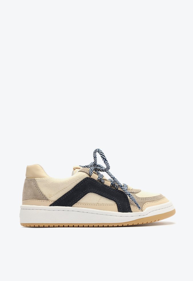 Tênis Cano Baixo Camurça Azul e Bege