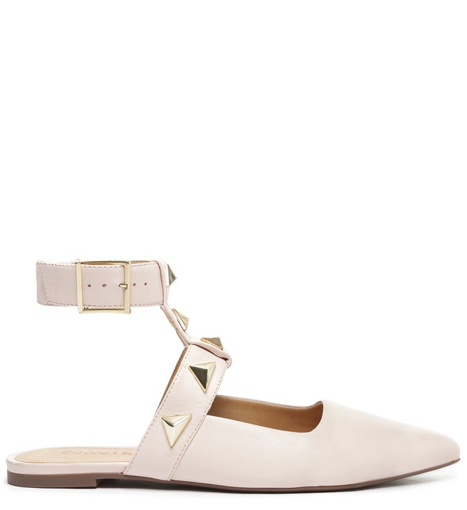 Sapato Mule Rasteiro Studs Rosa Claro