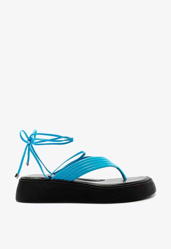 Sandália Papete Flatform Tiras Azul