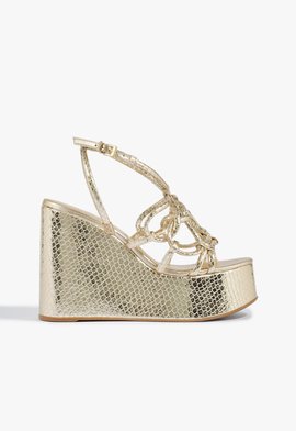 Sandália Plataforma Couro Metalizado Dourada