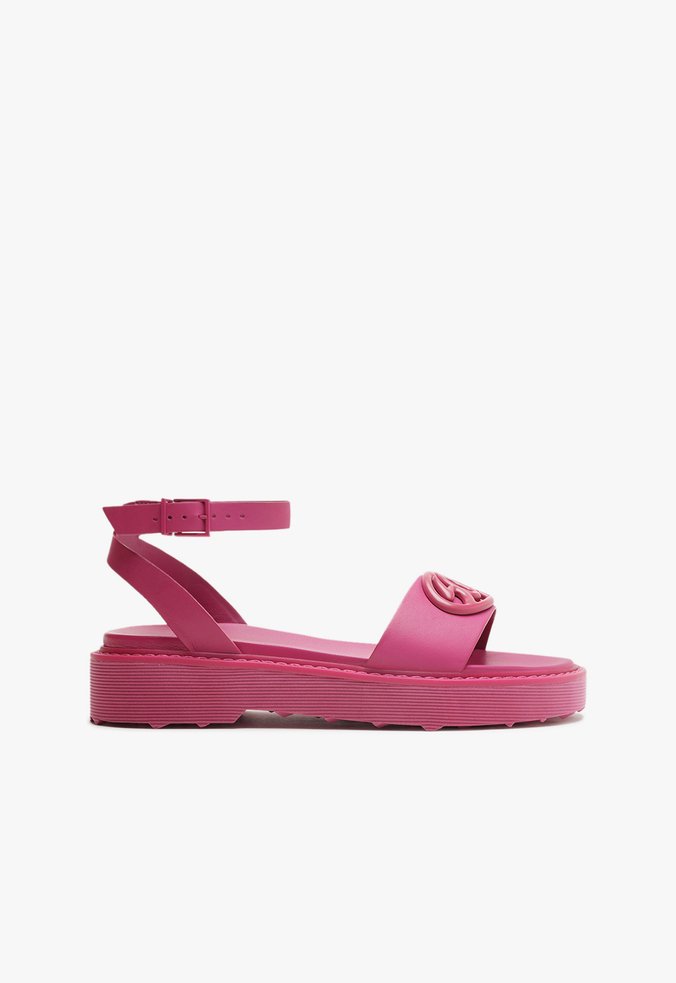 Sandália Papete Flatform Couro Rosa Pink