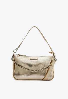 Bolsa Tiracolo Grande Emmy Couro Snake Dourada