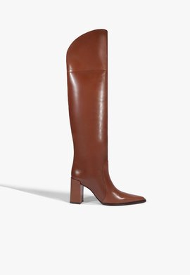 Bota Over The Knee Salto Bloco Couro Marrom