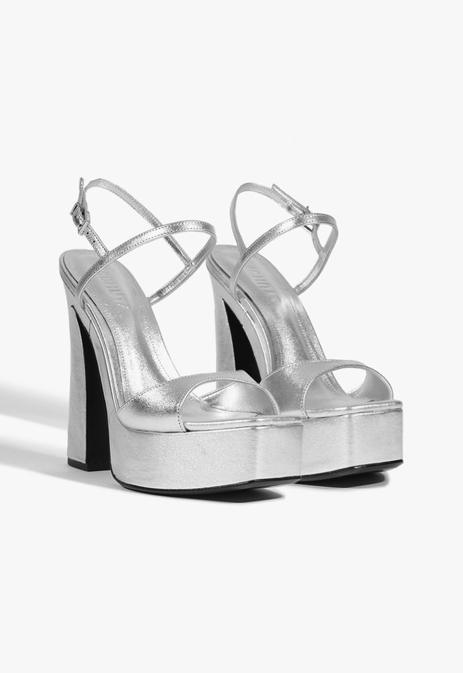 Sandália Plataforma Salto New Wedge Couro Prata | Schutz