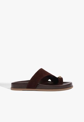 Papete Flatform Tira Dedo Adornos Couro Marrom Escuro