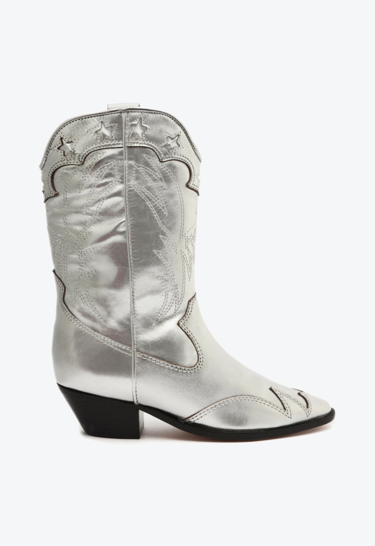 Bota Western S-Cicera Salto Bloco Couro Prata | Schutz
