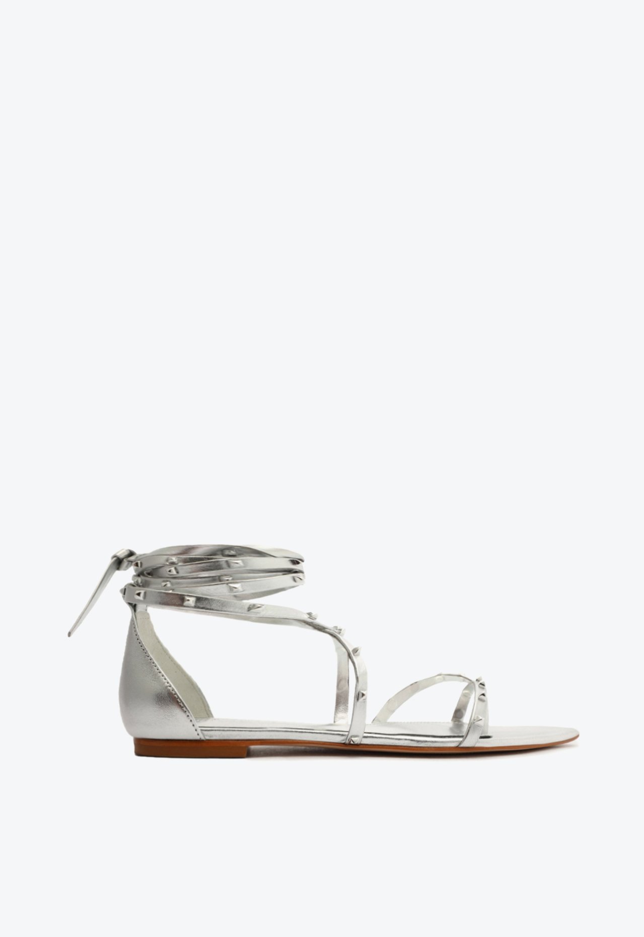 Sandália Rasteira Lacey Flat Couro Tachas Prata | Schutz