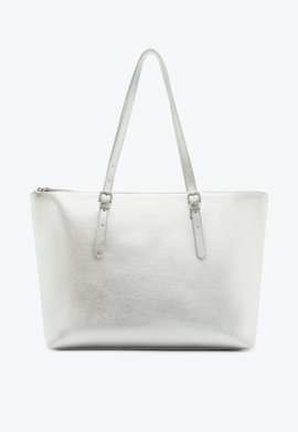 Bolsa Shopping Grande Sara Couro Prata