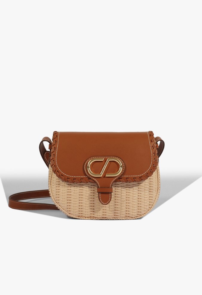 Bolsa Shoulder Aura Média Couro Bege e Marrom