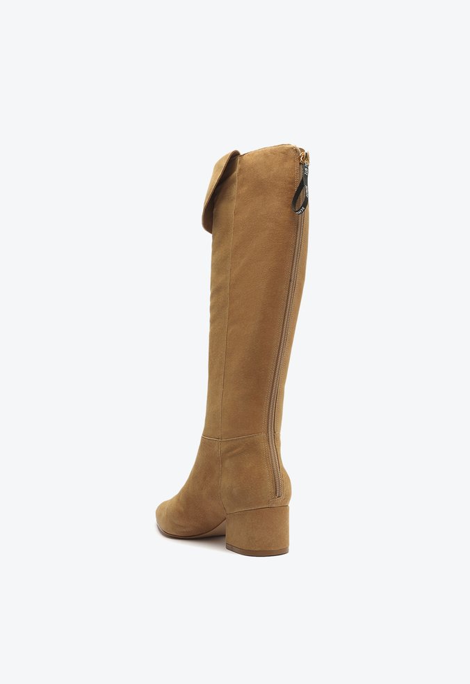 Bota cano longo camurça caramelo clearance