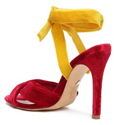 Sandália Camurça Tiras Amarela e Vermelha