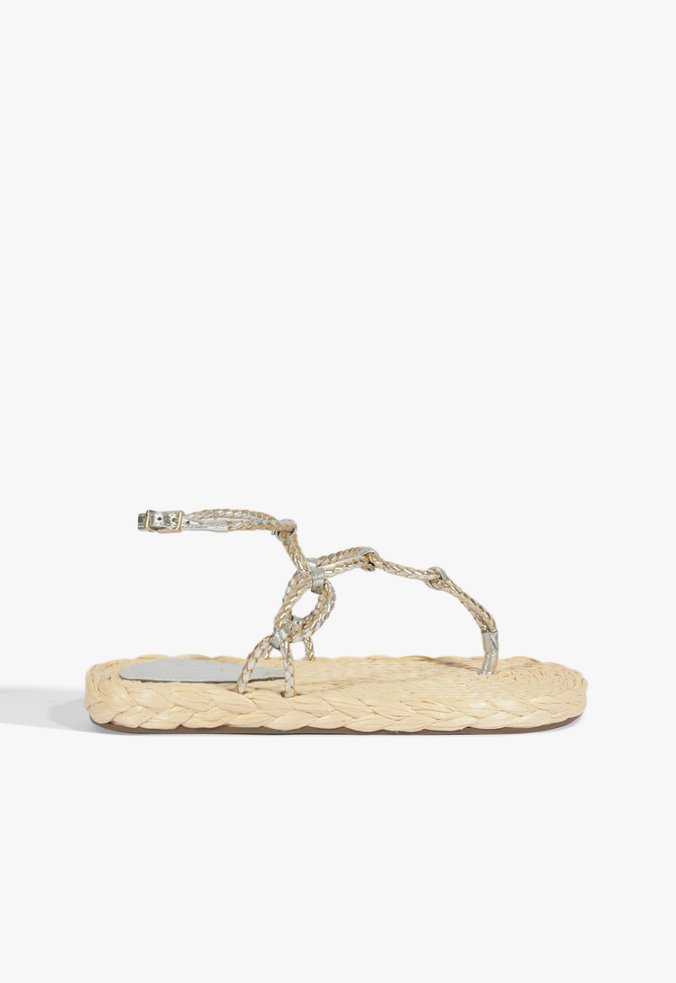 Sandália Rasteira Espadrille Couro Prata