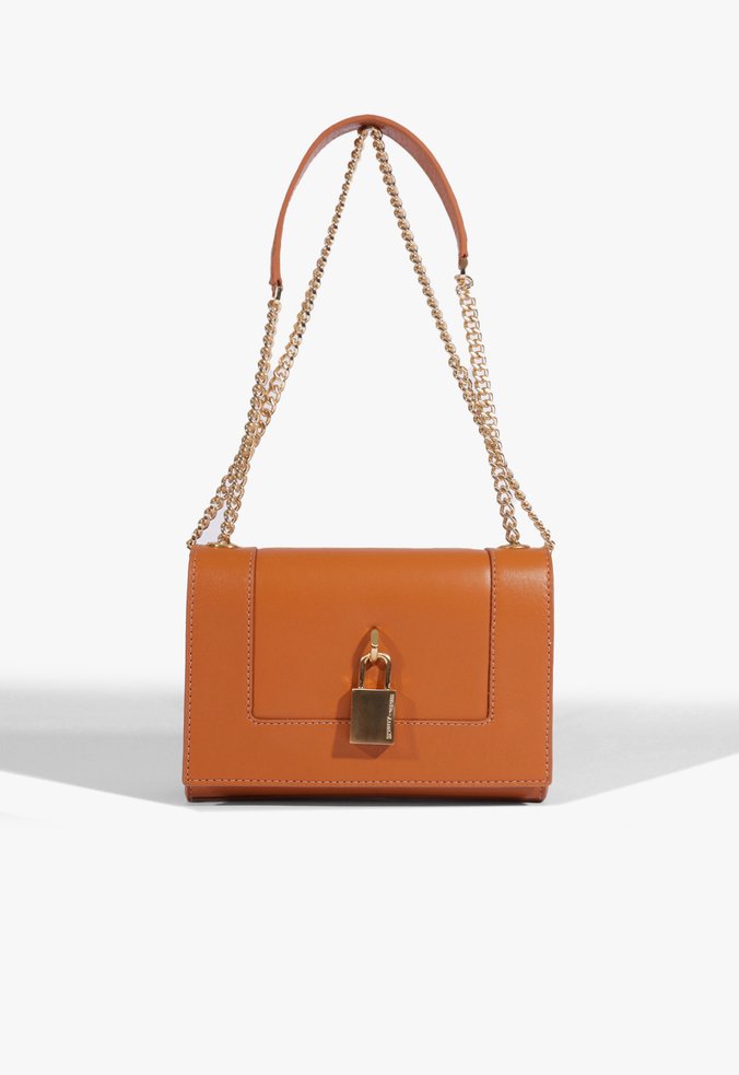 Bolsa Tiracolo Pequena Couro Cadeado Marrom