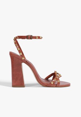 Sandália Studs Bloco Couro Laranja