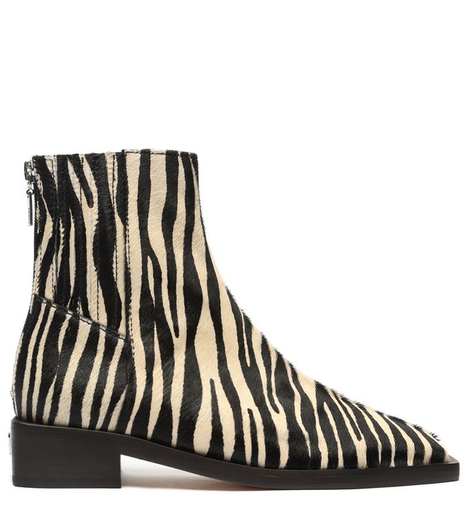 Bota Salto Baixo Bico Quadrado Zebra