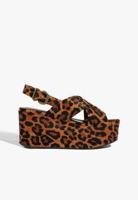 Sandália Plataforma Jennifer Couro Animal Print
