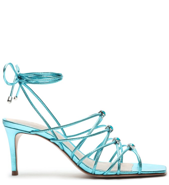 Sandália Strings Lace-Up Metallic Turquesa