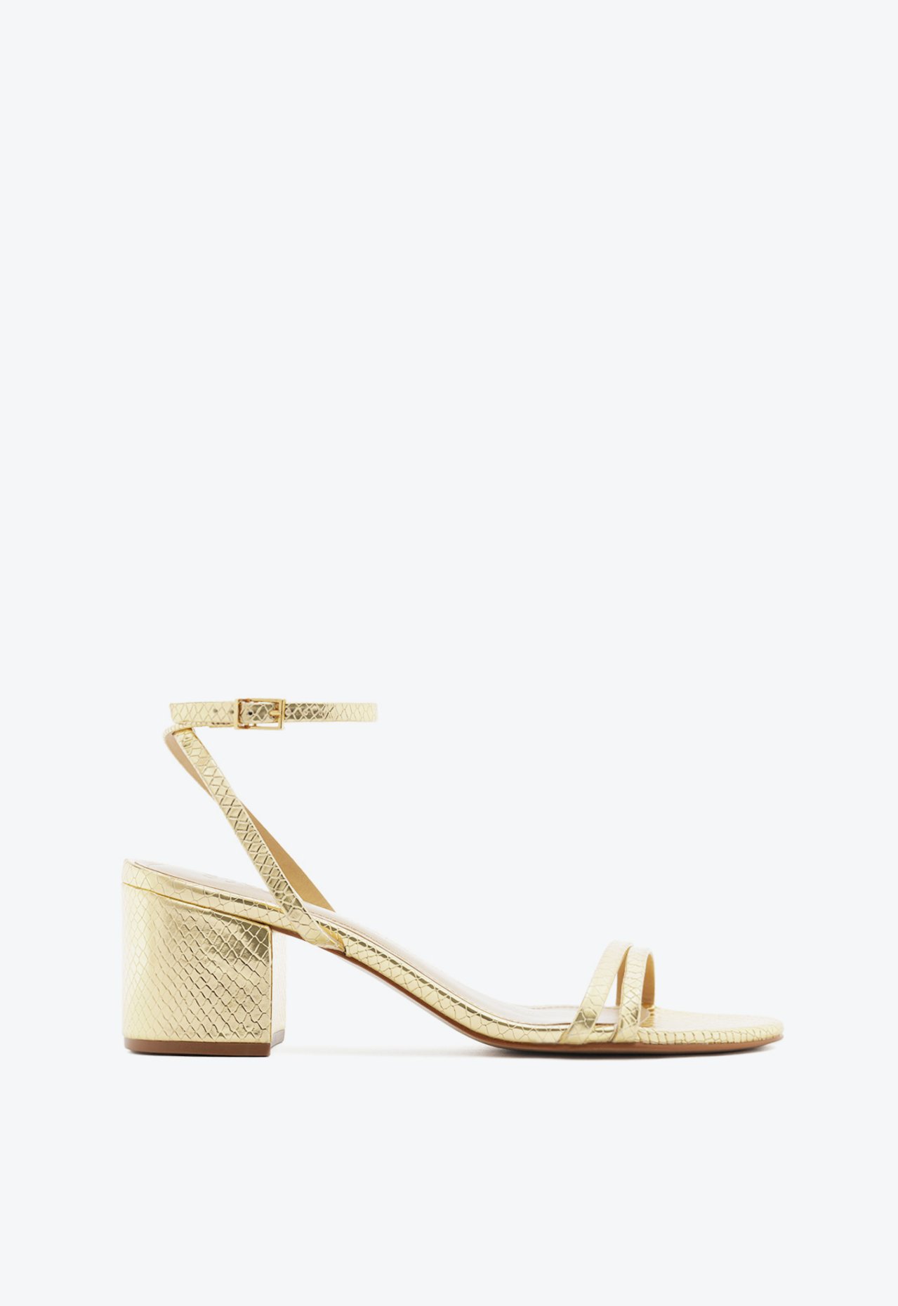 Sandália Salto Bloco Médio Couro Dourada | Schutz