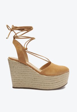 Sandália Plataforma Espadrille Corda Amarração Bege