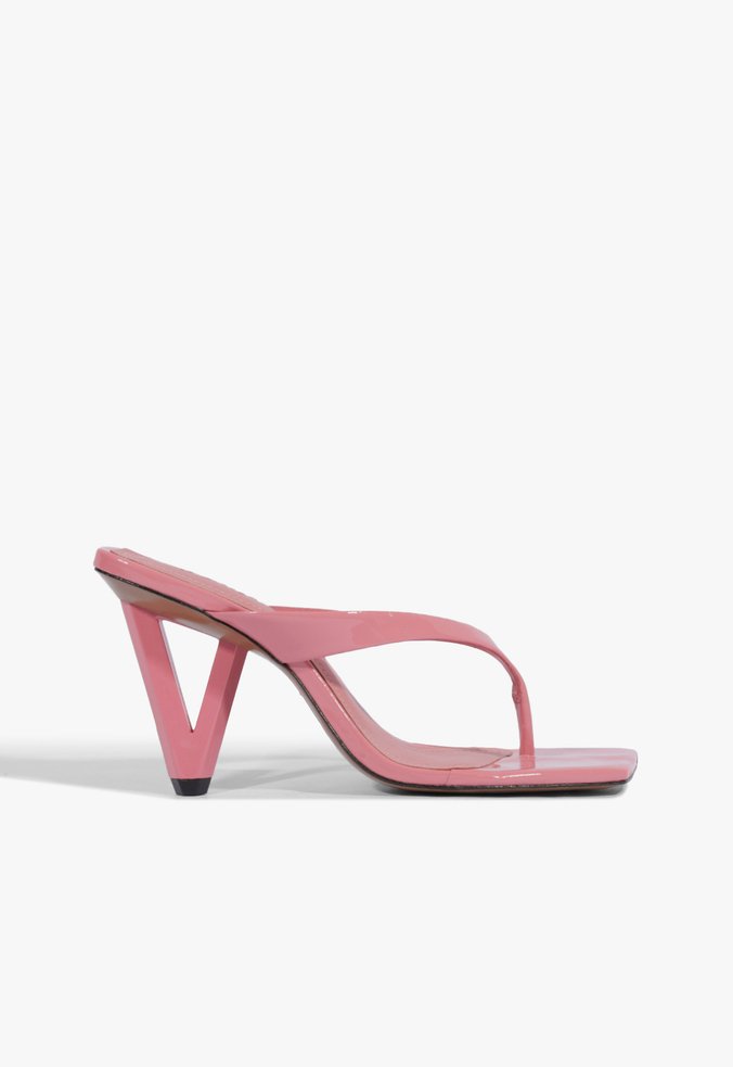 Sandália Mule Salto Triangle Verniz Couro Pink