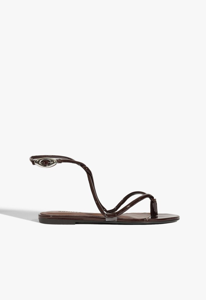 Sandália Rasteira Glam Curves Vinil Marrom