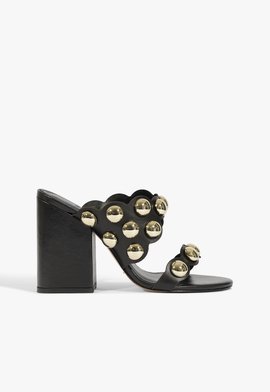 Sandália Mule Couro Salto Bloco Alto Preta